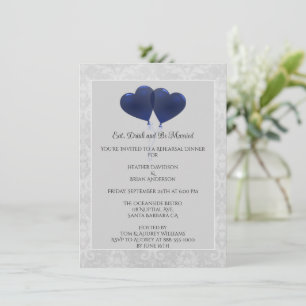 Blue Heart Balloons Rehearsal Dinner Invitation