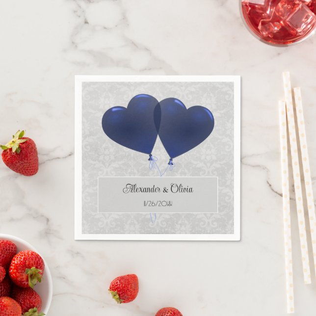 Blue Heart Balloons Wedding Napkins (Insitu)
