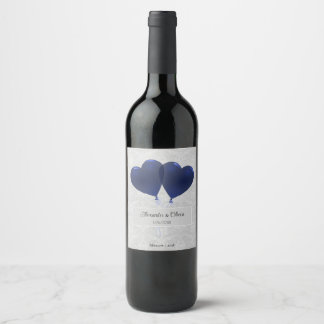 Blue Heart Balloons Wedding Wine Label