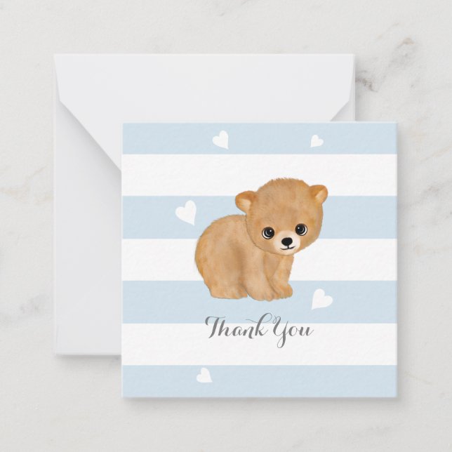 Blue Heart Bear Merci Cartes de notes (Devant)