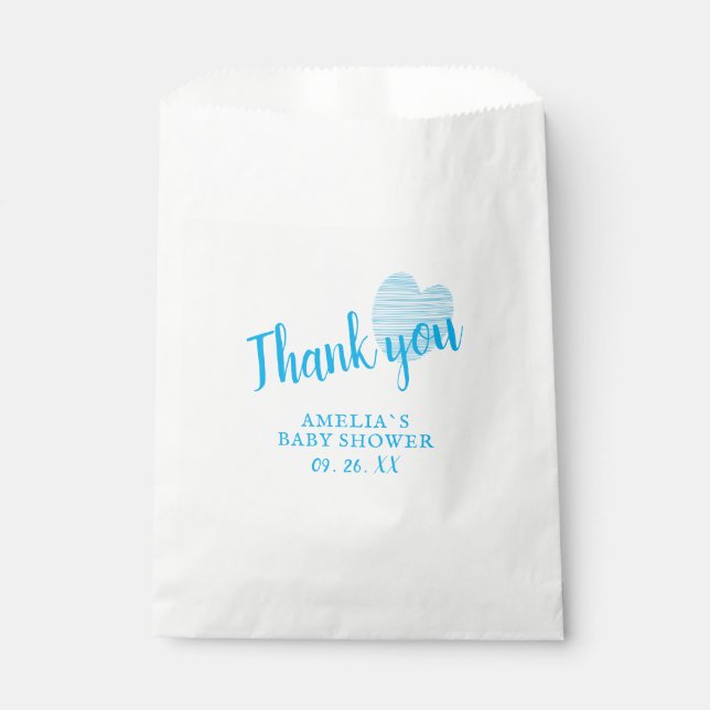 Blue Heart Boy Baby Shower Thank you Favour Bag (Front)