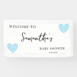 Blue Heart Boy  Baby Shower Welcome Sign Banner