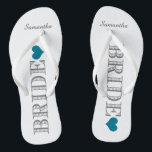 Blue Heart Bride's Flip Flops<br><div class="desc">Fun,  custom wedding flip flops</div>