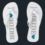 Blue Heart Bride's Flip Flops<br><div class="desc">Fun,  custom wedding flip flops</div>