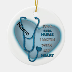 Blue Heart CNA Nurse Ceramic Ornament