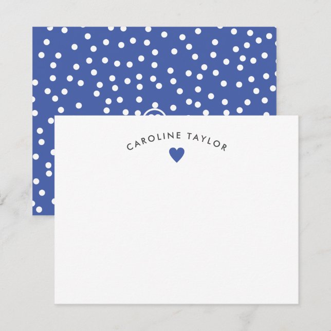 Blue Heart & Dots Cute Girly Note Card (Front/Back)