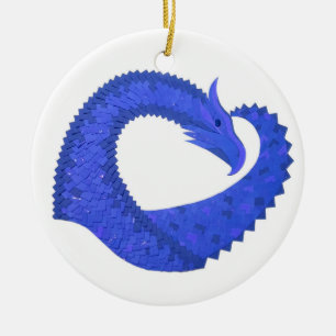 Blue heart dragon on white ceramic ornament