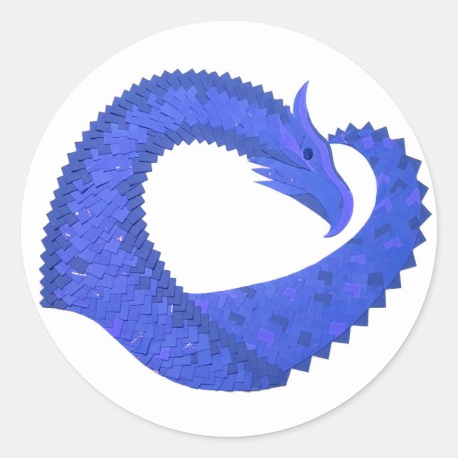 Blue heart dragon on white classic round sticker (Front)