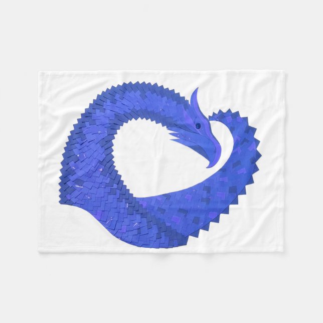 Blue heart dragon on white fleece blanket (Front (Horizontal))