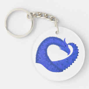Blue heart dragon on white keychain