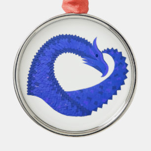 Blue heart dragon on white metal ornament