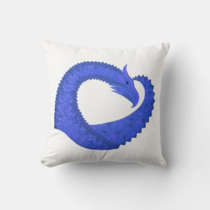 Blue heart dragon on white throw pillow