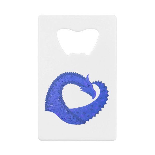 Blue heart dragon on white wallet bottle opener (Front)