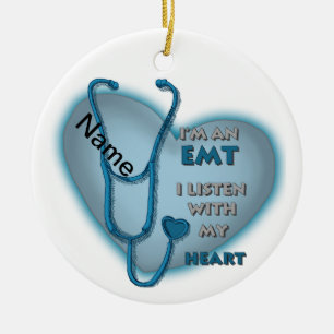 Blue Heart EMT Ceramic Ornament