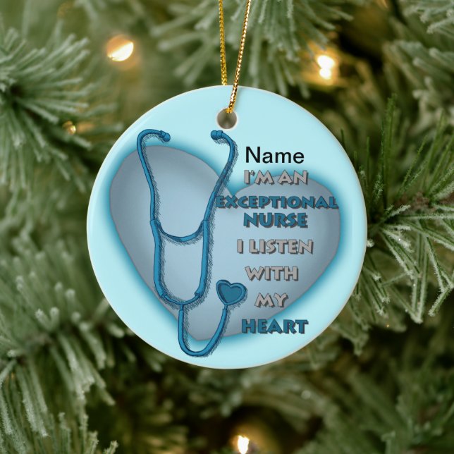 Blue heart exceptional nurse  ceramic ornament (Tree)
