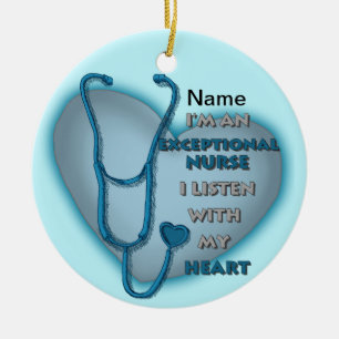 Blue heart exceptional nurse  ceramic ornament