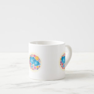 Blue Heart Floral Espresso Cup