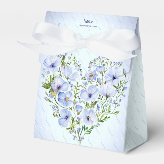 Blue Heart Floral Favour Box (Front Side)