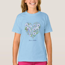 Blue Heart Floral Girl T-Shirt