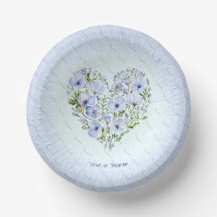 Blue Heart Floral Paper Bowl Plate