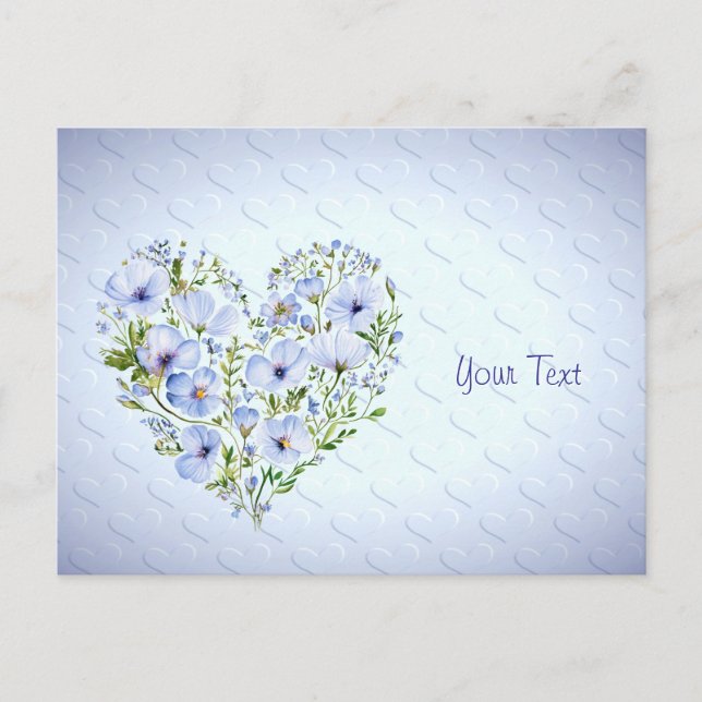 Blue Heart Floral Postcard (Front)