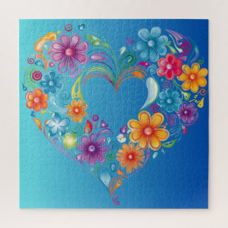 Blue Heart Floral Puzzle