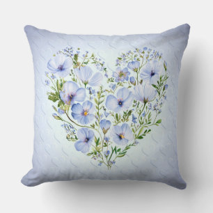 Blue Heart Floral Throw Pillow