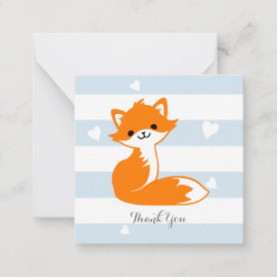 Blue Heart Fox Thank You Note Cards