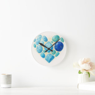 Blue Heart Gemstone Wall Clock – Elegant Spiritual