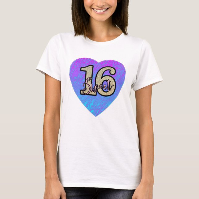 Blue Heart Girls Sweet 16 Anniversaire T-shirt (Devant)