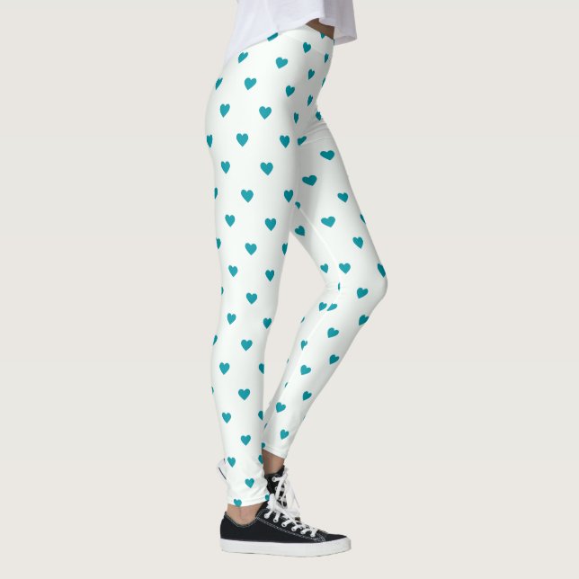 Blue Heart Girly Pattern Trendy Fashionable Yoga Leggings (Right)