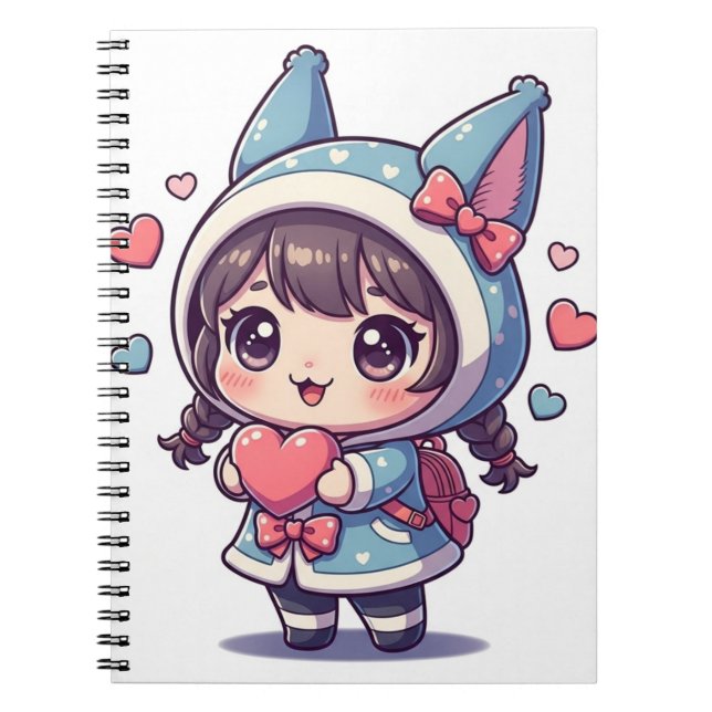 Blue Heart Hoodie Chic Notebook (Front)