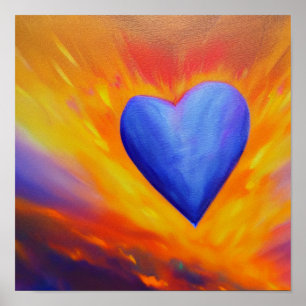 Blue Heart in a Fiery Sky Poster