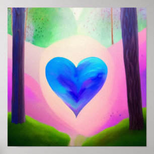 Blue Heart in a Forest Poster