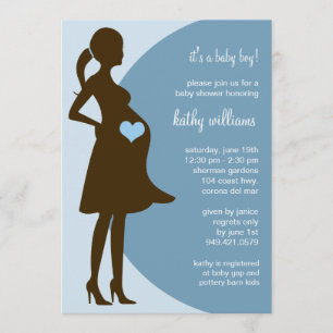Blue Heart in Tummy Baby Shower Invitation