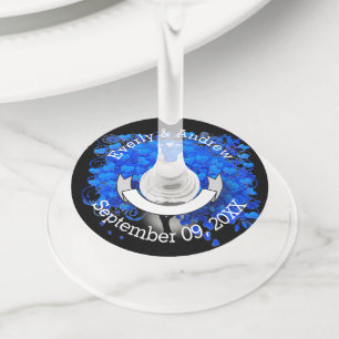 Blue Heart Leaf Tree Wedding/Room for Guest Name Wine Glass Tag