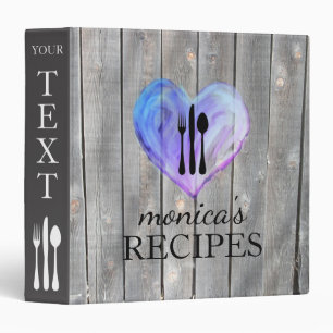 Blue Heart Love Grey Wood Recipe Cooking Vintage Binder