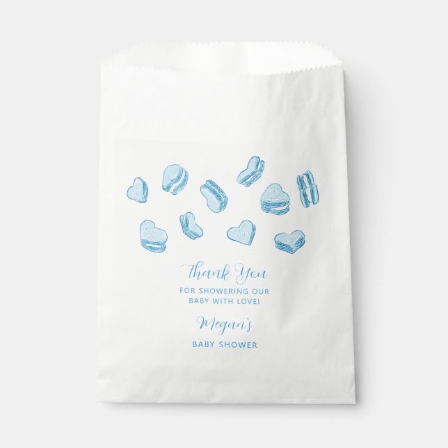 Blue Heart Macarons Baby Shower Favour Bag (Front)