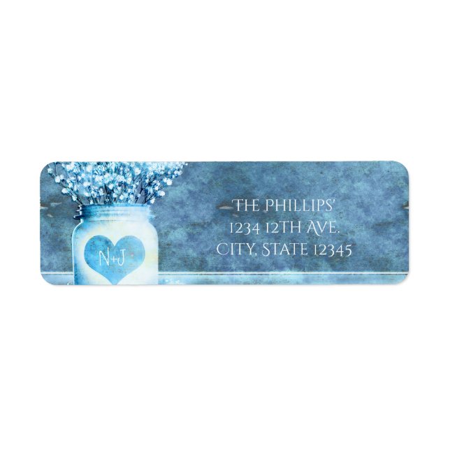 Blue Heart Mason Jar & Baby's Breath Invitation (Devant)
