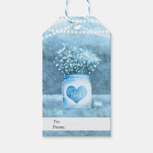 Blue Heart Mason Jar & Baby's Breath Rustic Gift Tags