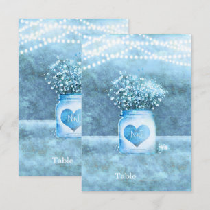 Blue Heart Mason Jar & Baby's Breath Table Number