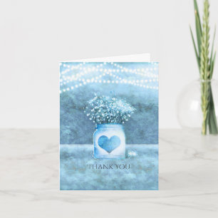 Blue Heart Mason Jar & Baby's Breath Thank You Card