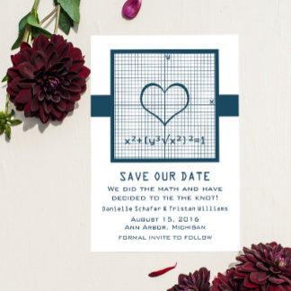 Blue Heart Math Graph Save the Date Invite