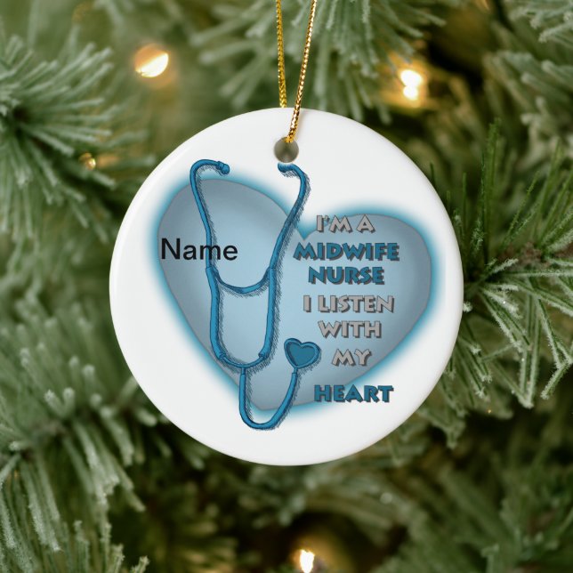 Blue Heart Midwife Nurse Ceramic Ornament (Tree)