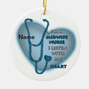 Blue Heart Midwife Nurse Ceramic Ornament