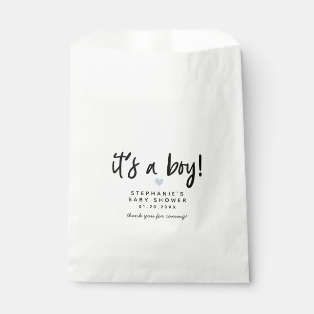 Blue Heart Modern Baby Shower Favour Bag (Front)