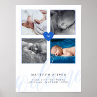 Blue Heart Monogram Baby Photo Collage