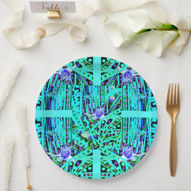 Blue Heart Moon & Wonder Blue Roses  Paper Plate (Wedding)