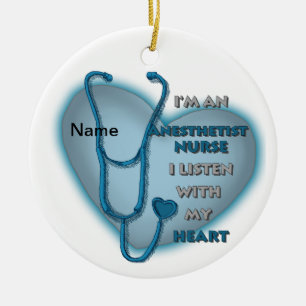 Blue Heart Nurse Anesthetist Ceramic Ornament