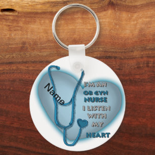 Blue Heart ObGyn Nurse Keychain